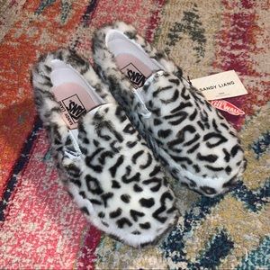 Vans Sandy Liang fuzzy leopard platform slip on NIB